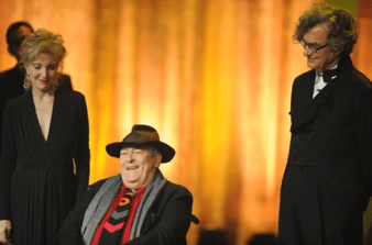 Bernardo Bertolucci with presenters Marisa Paredes and EFA President Wim Wenders© EFA / Michael Tinnefeld, Agency People Image